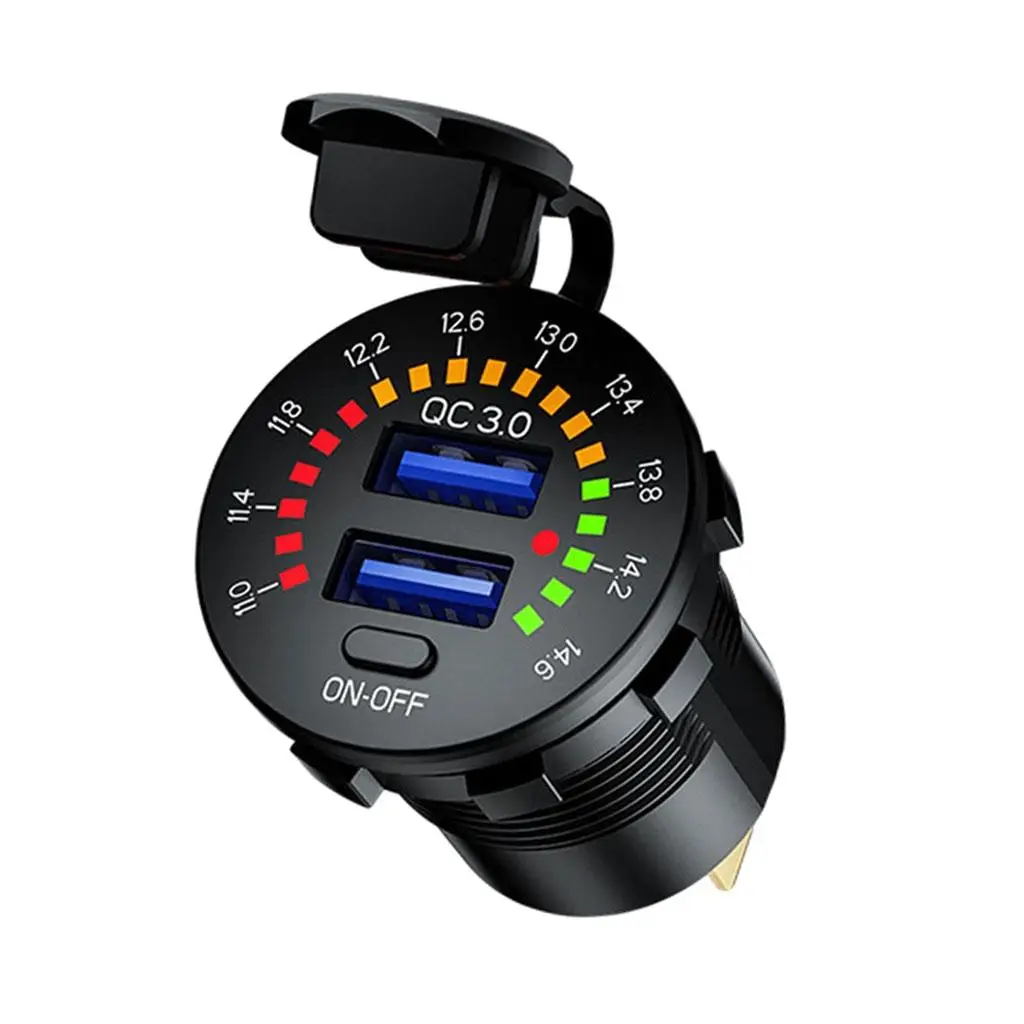 

Dual USB Charger ,Waterproof Phone Fast Charge ,Voltage Display Cameras 2 Outlet Mini Charger Socket Adapter ,12V