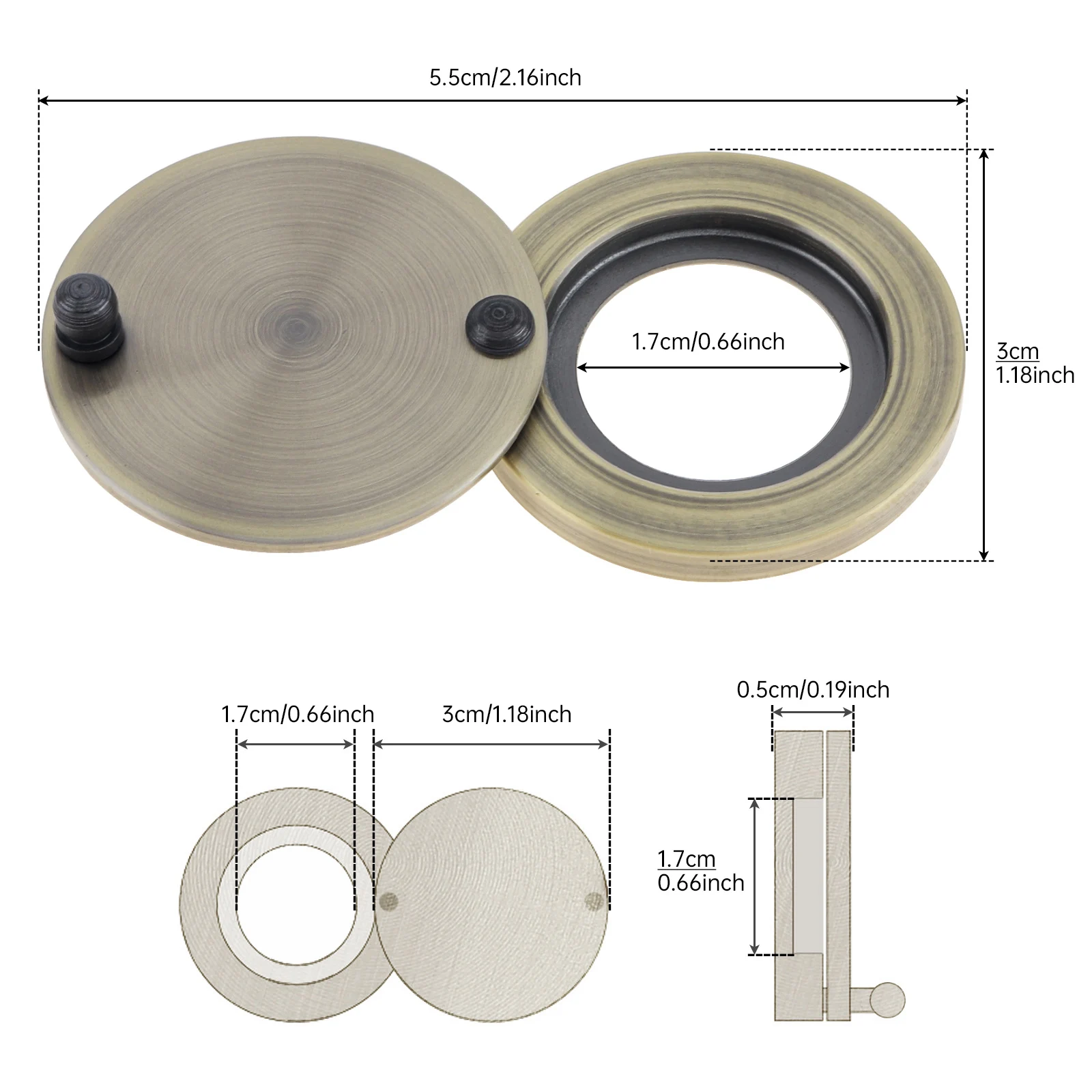 Pure Copper Inner Diameter 16mm Outer Diameter 30mm Door Viewer Peephole Covers for Peep Holes/Home Security Peephole Protector