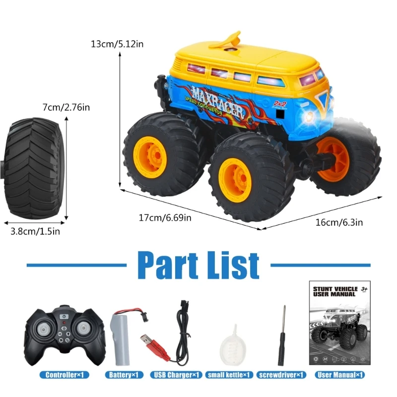 Upright Driving Stunt Car Toy Remote Control Offroad Toy with Dynamic Music Flashing LED Car Play Vehicle for All Age