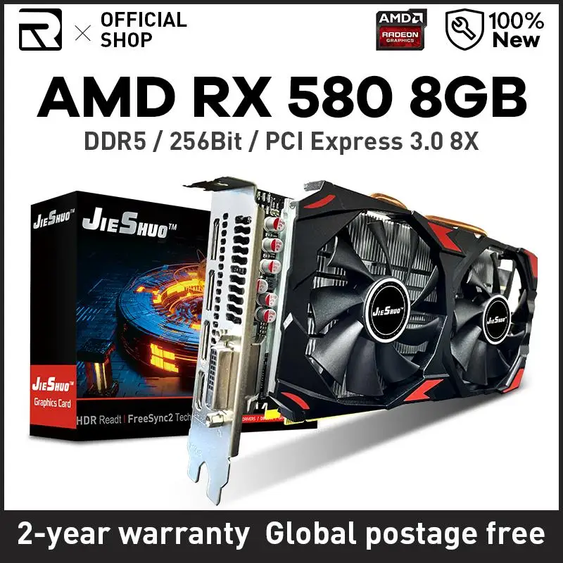 การ์ดจอ100% ใหม่ RX 580 8GB AMD Radeon 256Bit 2048SP GDDR5 GPU RX580กราฟิกการ์ด8G ไม่ใช่ LHR 6G hashrate