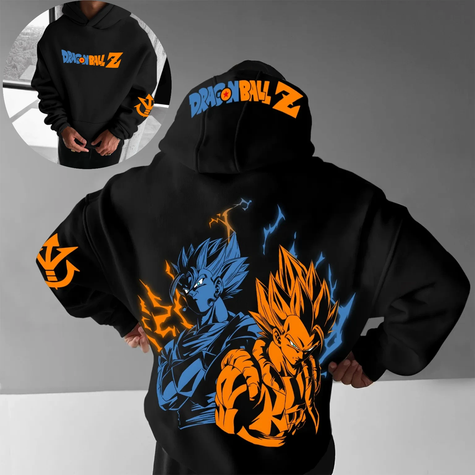 

Dragon Ball Z Super Saiyan 4, Vegeta Lightning, толстовка с капюшоном в стиле аниме, мужская, черная, красная, с принтом на спине, японский рукав, текст, уличная мода