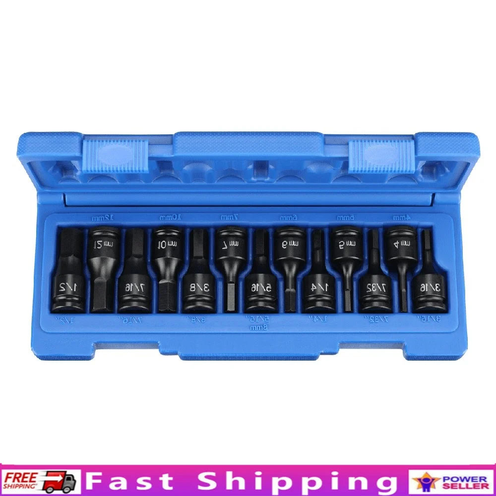 

1298HC 3/8 Drive 13 Piece SAE Metric Hex Driver Set Impact Tool Accessory High Torque Alloy Steel