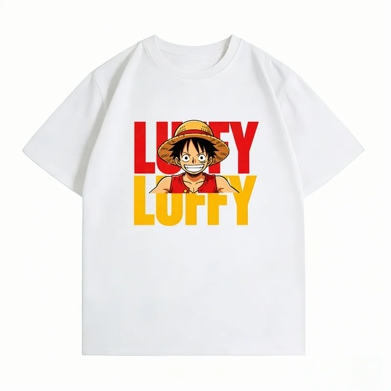 Men's Clothing New 100% Cotton Summer T-Shirt Bandai One Piece Men's T-Shirt Luffy Split Letter Print Casual Men's T-Shirt