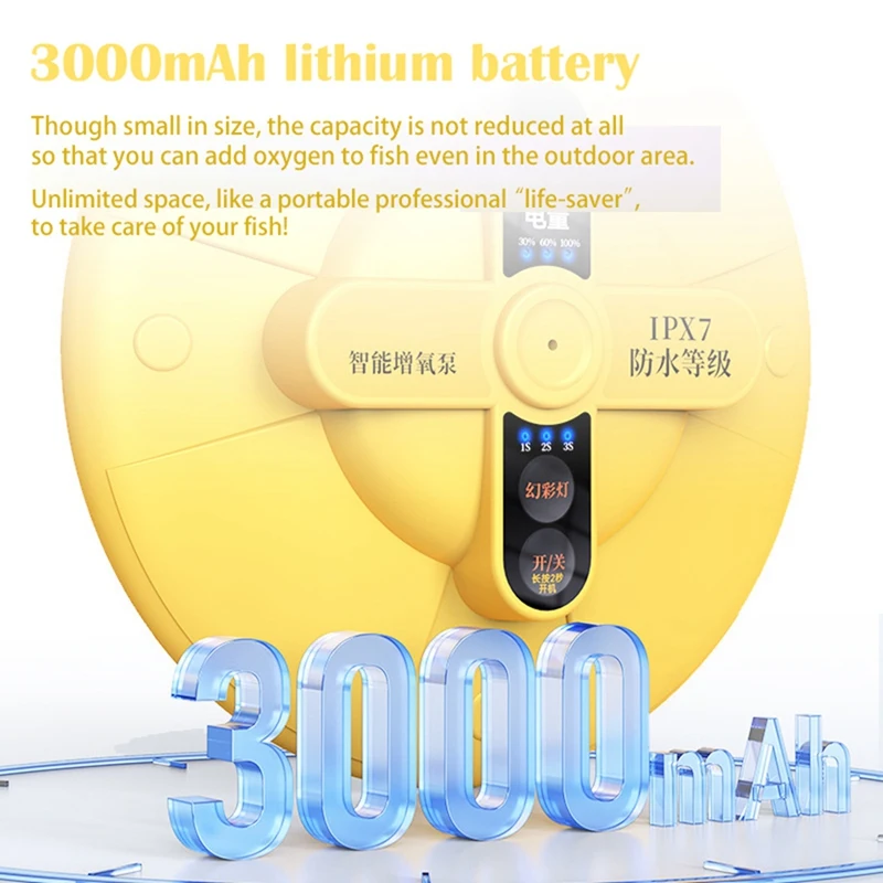 

Floating Fish Tank Air Pump Aquarium USB Single Hole Fishing Oxygen Pump with Color Lights Fish Tank Lighting-A50M