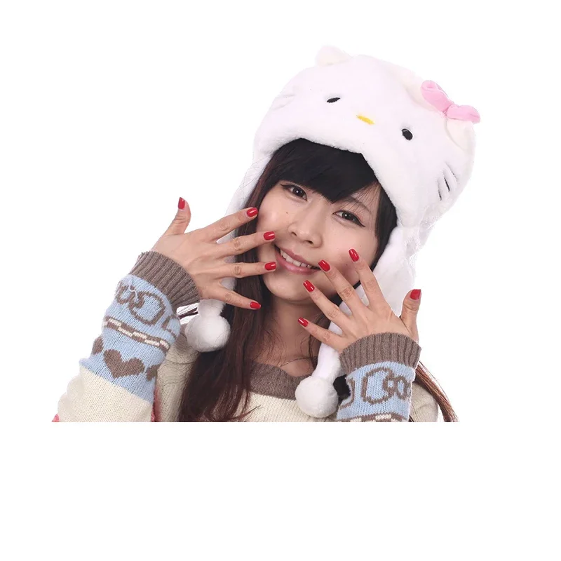 Hello Kitty Plush Hat Fashion Women Winter 3d Stereo Embroidery Warm Hat Cartoon Girl Beanie Plush Hat Toys for Girlfriend Gifts