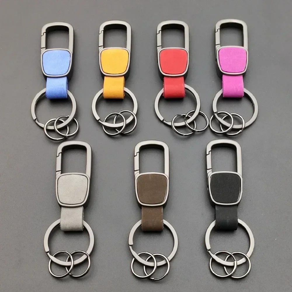 Fashion Frosted Leather Keychains Car Key Chain Ring Custom Logo Name Waist Hanged Holder Business for Men Women Keyring Gift