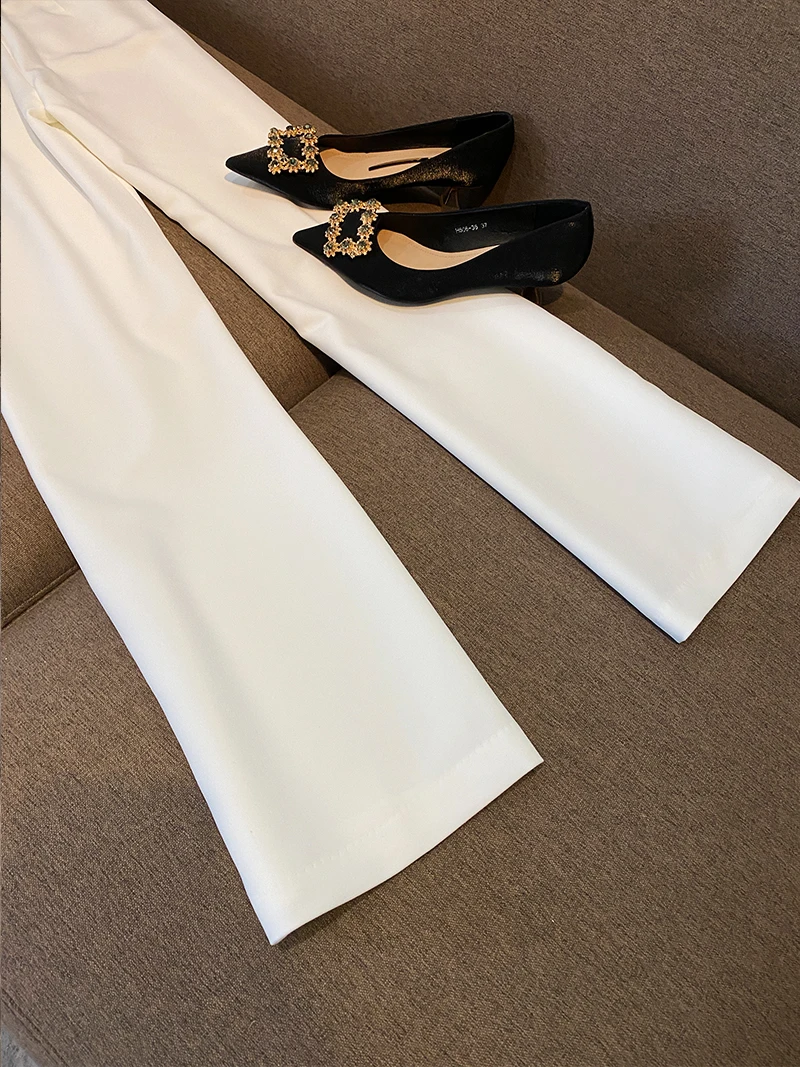 

White Suit Set Women's Wide Leg Pants Two Piece Faionable Profional Autumn Workwear Cotton Blend Commute Sle C582