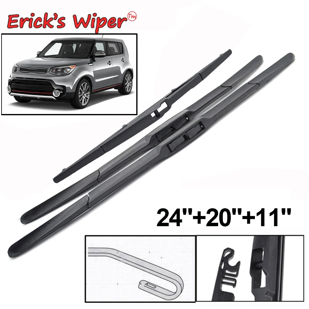 

Erick's Wiper Front & Rear Wiper Blades Set For Kia Soul MK2 2014 - 2019 Windshield Windscreen Window Rain Brushes 24"+20"+11"