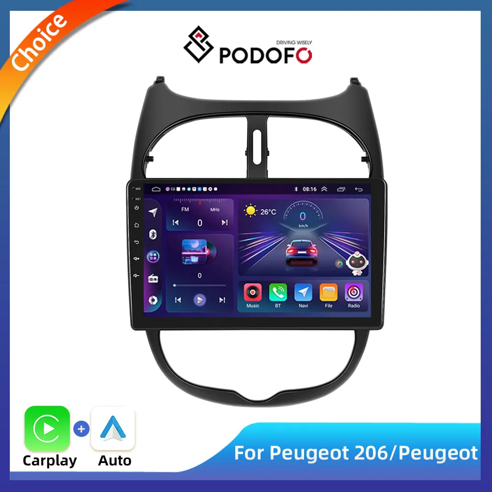 

Автомобильный радиоприемник Podofo для Peugeot 206 206CC/Citroen C2 2002-2010, беспроводной, CarPlay, Android, автомобильная интеллектуальная система, мультимедийный плеер