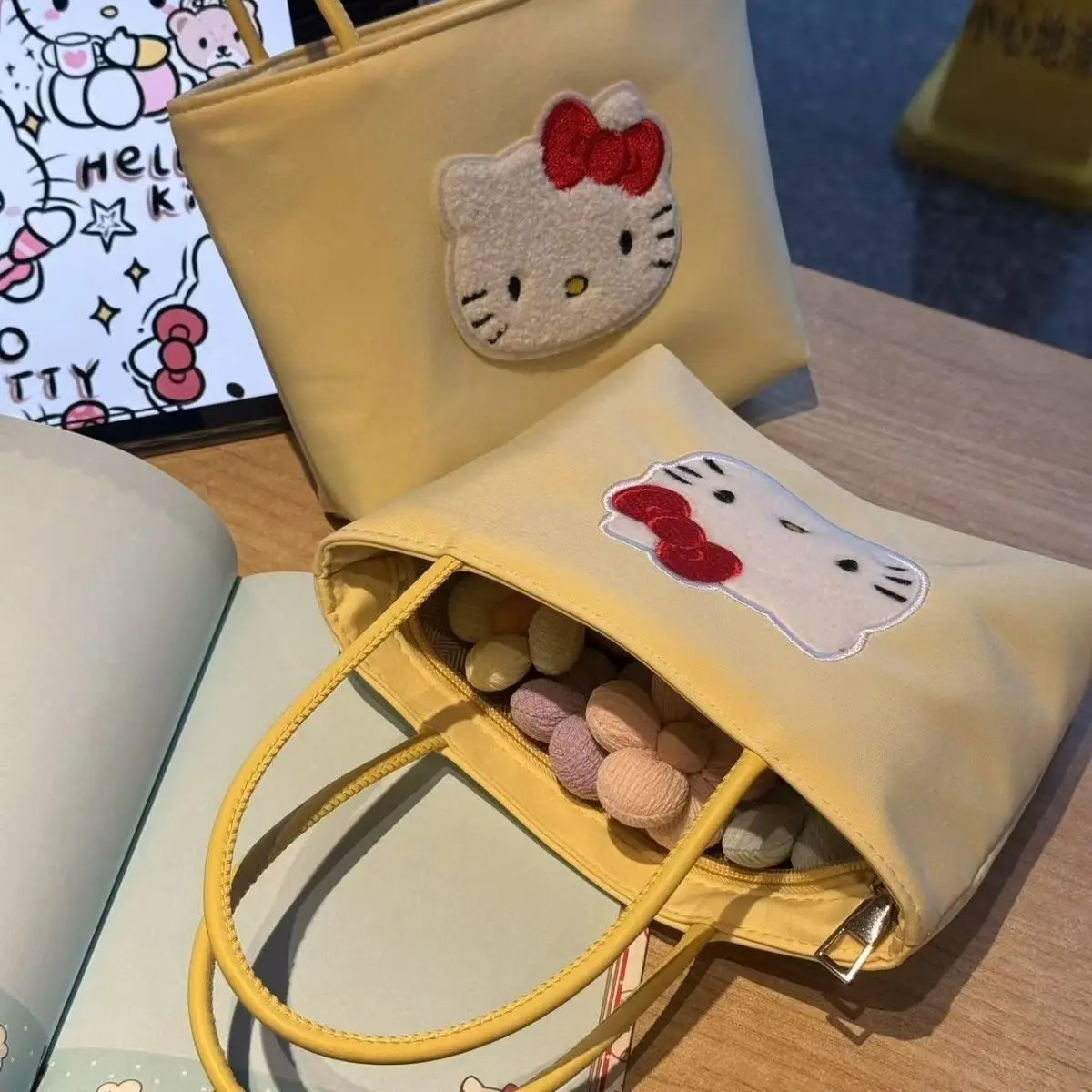 

Сумка Hello Kitty, новая вышивка, мультяшная милая трендовая модная сумка, нежная индивидуальная универсальная сумка на плечо большой вместимости