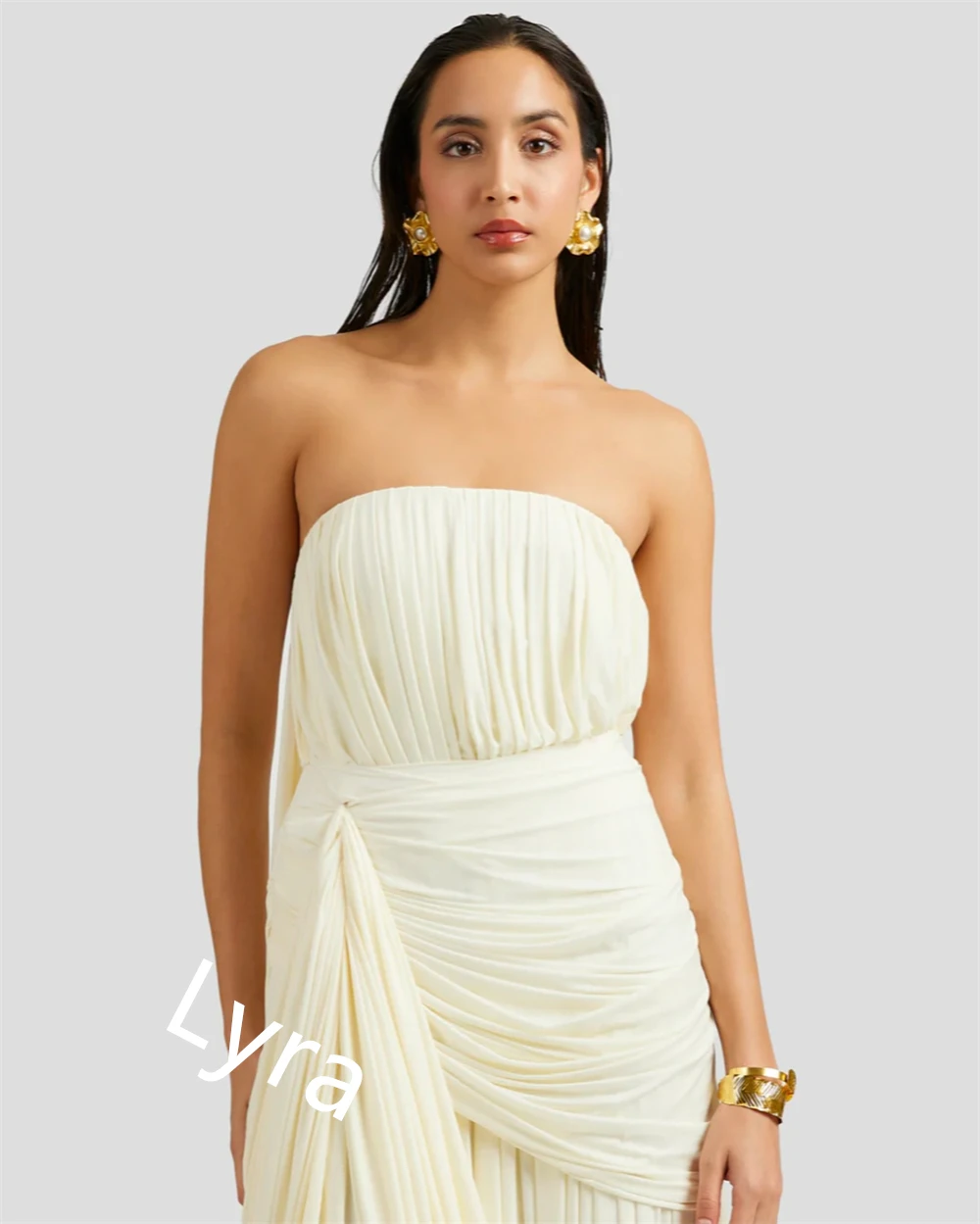 فستان سهرة جيرسي عاجي رائع مخصص حورية البحر بدون حمالات بدون أكمام فساتين المشاهير الحديثة حسب الطلب