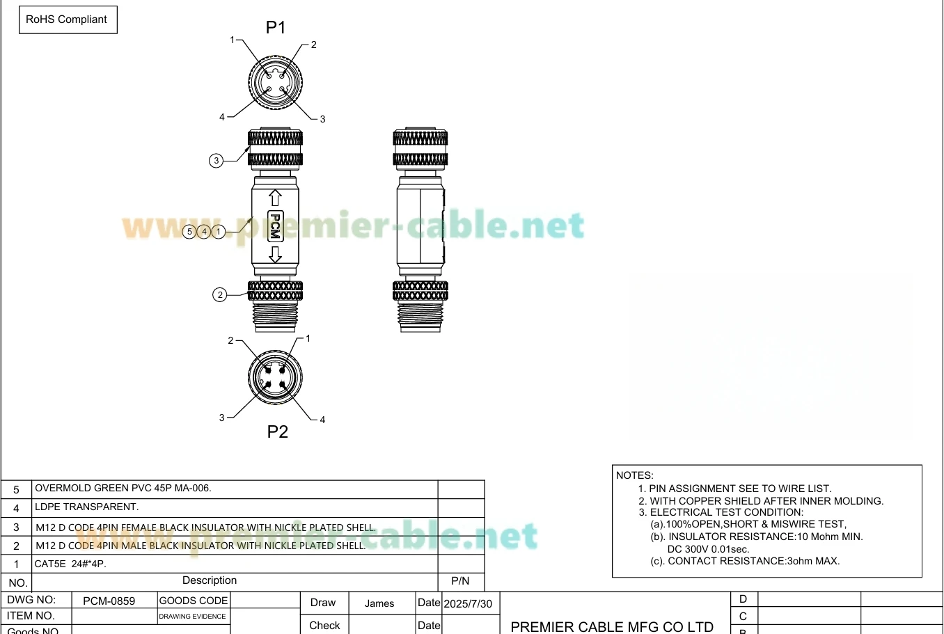 IP67 M12 D-Code 4-Pin Cat5e Ethernet-Stecker 100Mbps Stecker-Buchse Inline-Koppler mit Schirmung und Durchgang für Profinet, I/O-Module – Detail 1