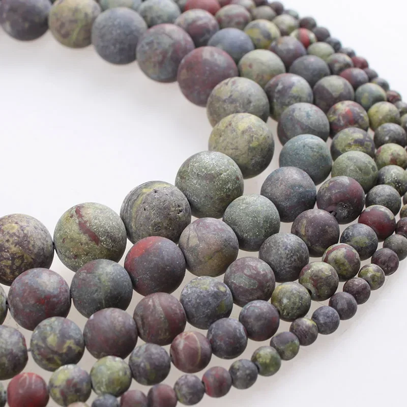 

Natural Stone Matte Dragon Bloodstone Frosted Stone Round Loose Beads 4 6 8 10 12mm For Bracelets Necklace Diy Jewelry Making