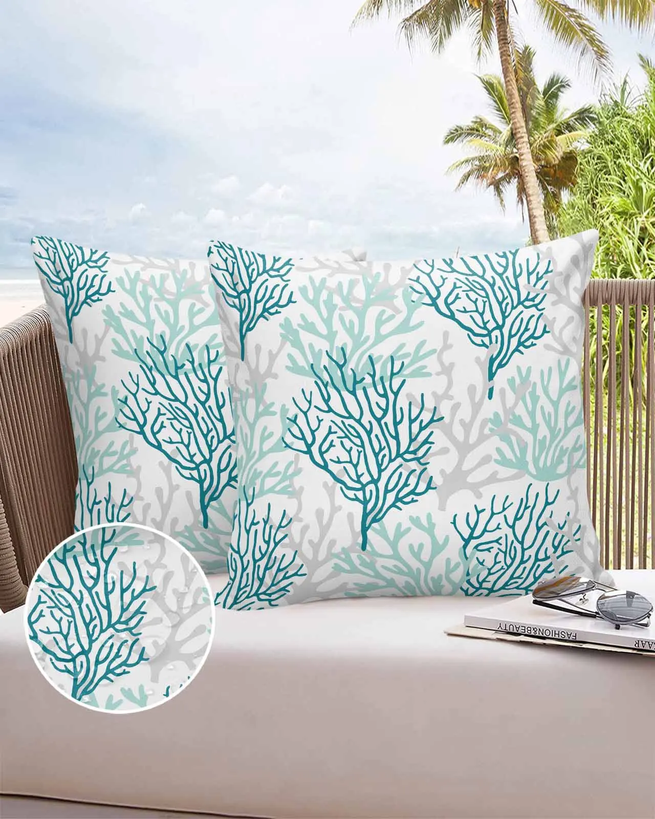 2/4PCS Outdoor Garden Chair Waterproof Cushion Cover Coral Marine Organisms In Summer Home Decor Pillow Case