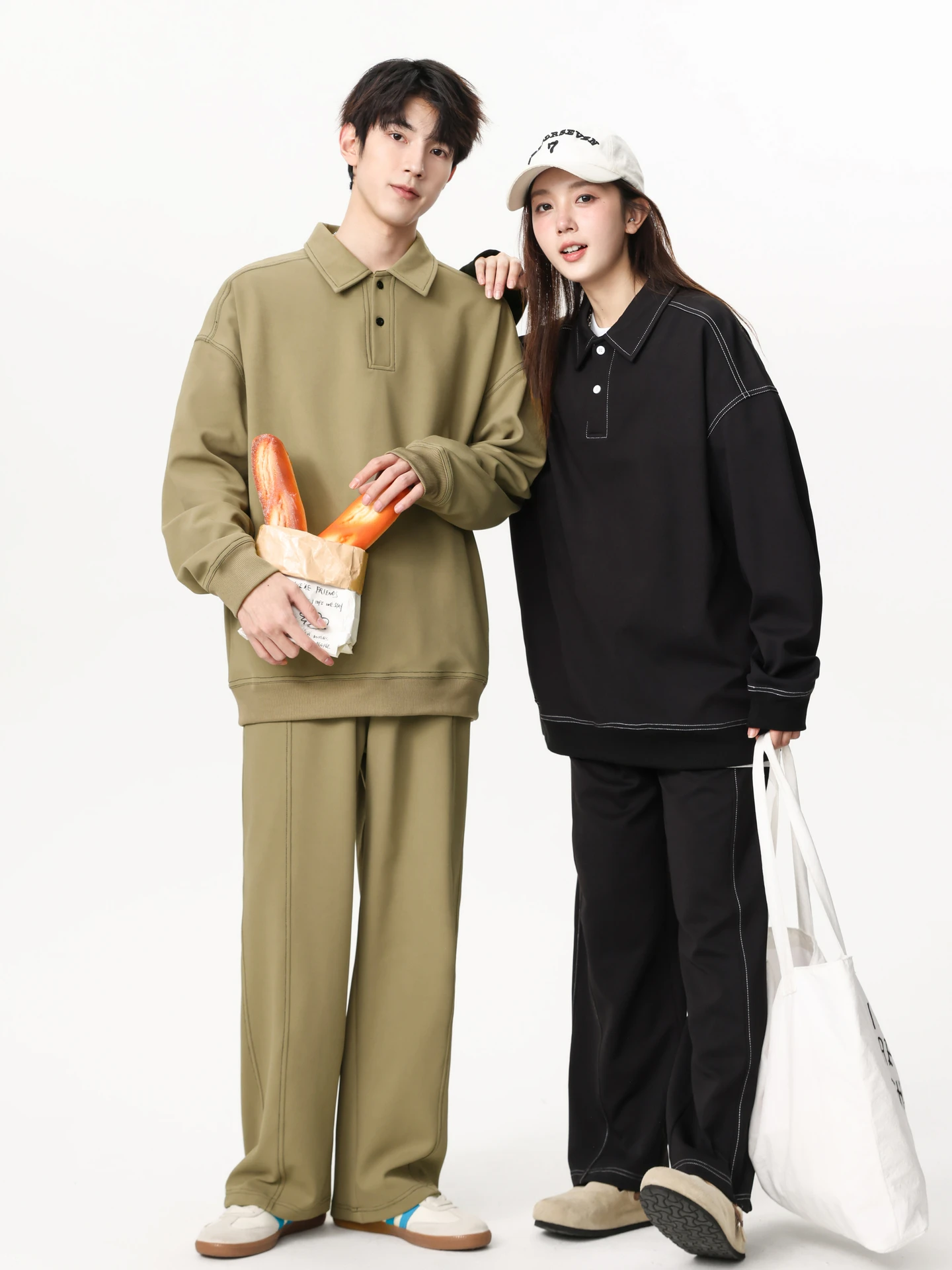 

Autumn Faion Pure Color Casual Sports Set Men's Vintage Loose irt Casual Pants Two-Piece Set Teen Polyester Fiber