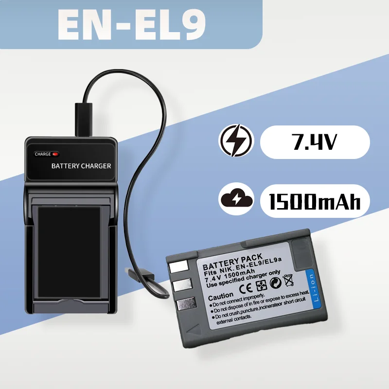 

7.4V 1500mAh EN-EL9 ENEL9 ENEL9 EL9 Battery & Charger for Nikon D40 D40X D60 D3000 D5000 D8000