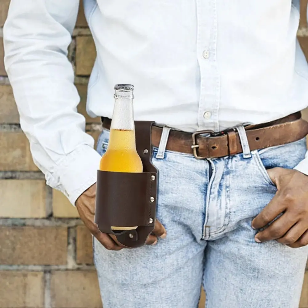 Leather Beer Bottle Waist Holster Portable Beer Belt Bag Handy Wine Bottles Beverage  Holder Outdoor Drink Bottle Case Cover