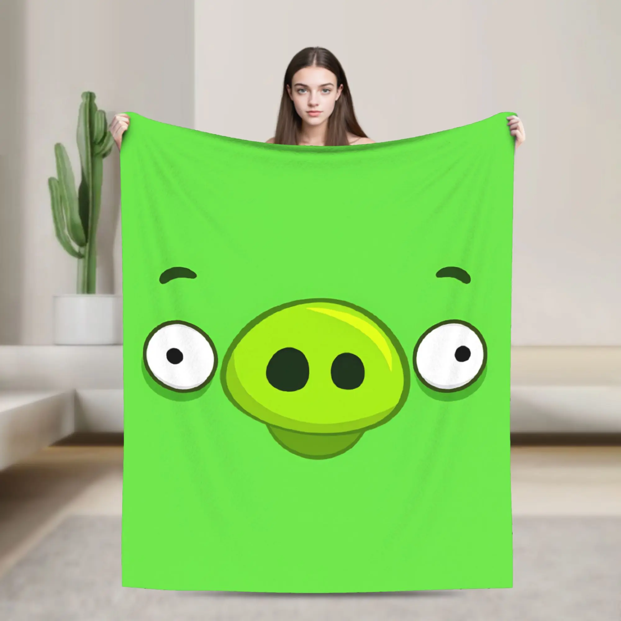 An Angry Pig Face With Two Eyes Cartoon Face Meme Flannel Blankets Adults Throw Blanket Couch Chair Bedspread Sofa Bed Cover