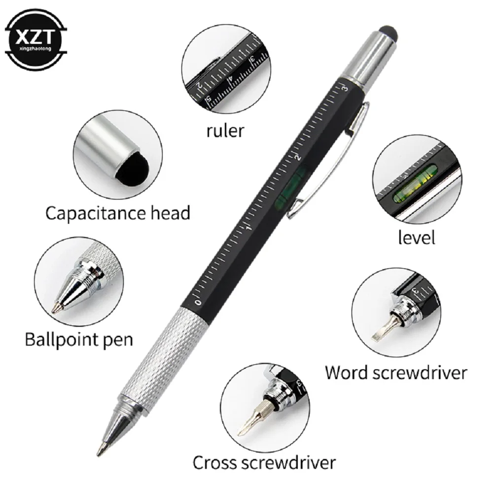 7 in1 Multifunction Ballpoint Pen with Modern Handheld Tool Measure Technical Ruler Screwdriver Touch Screen Stylus Spirit Level