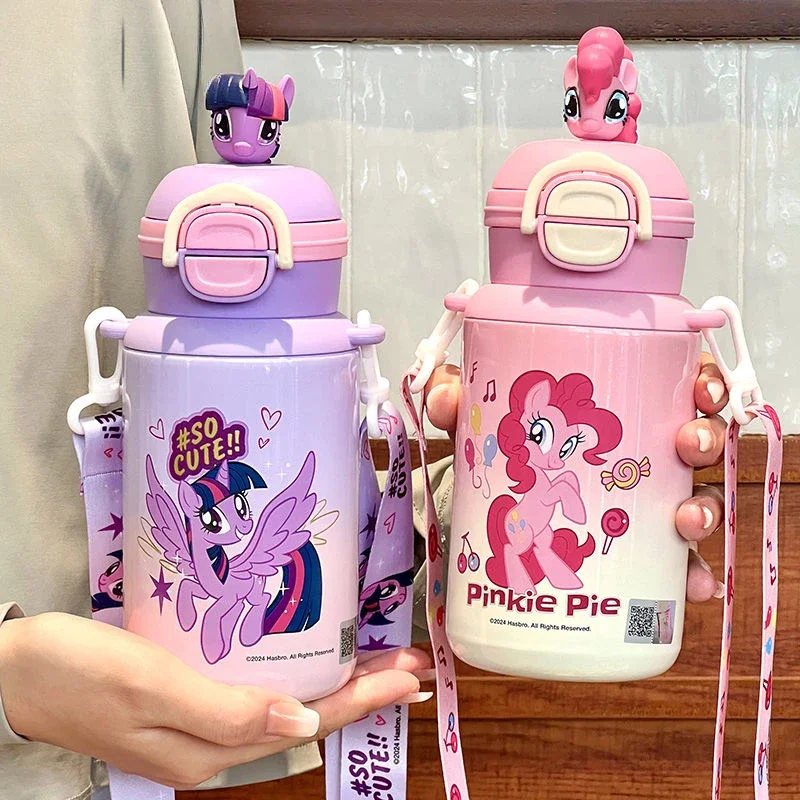 My Little Pony cartoon stainless steel thermos cup Pinkie Pie cute creative milk coffee cup straw double mouth water cup Gift