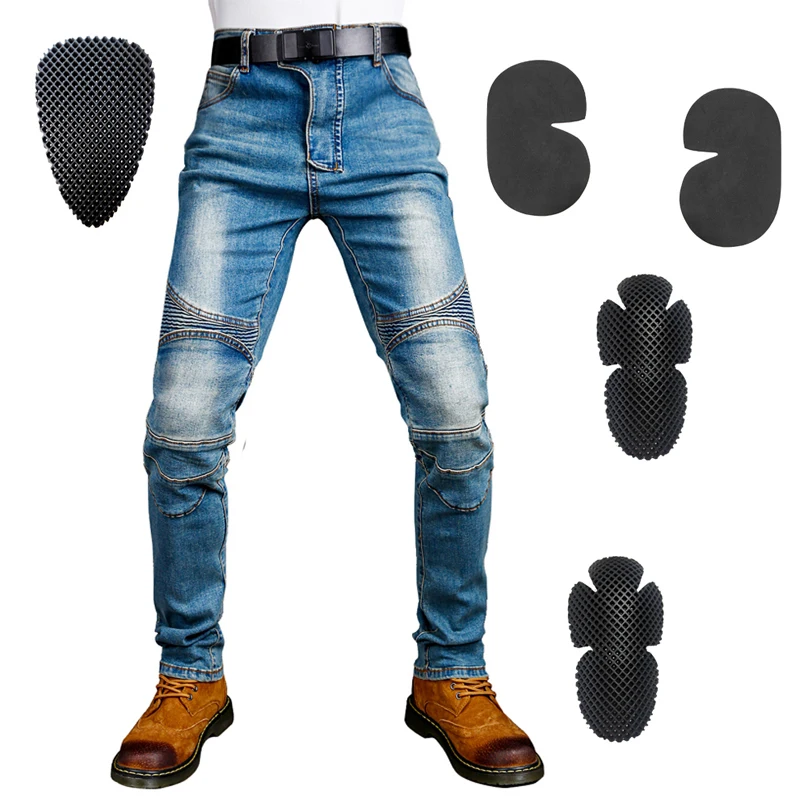 Men riding Slim fit moto jeans Motorcycle anti-fall pants women Motorcycle Jeans Outdoor cycling Pants with knee pads