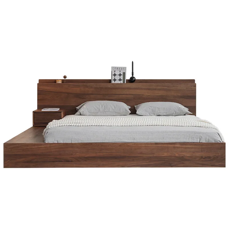 

Nordic solid wood double bed, floor-to-ceiling short bed, simple and modern, wabi-sabi Japanese tatami, black walnut