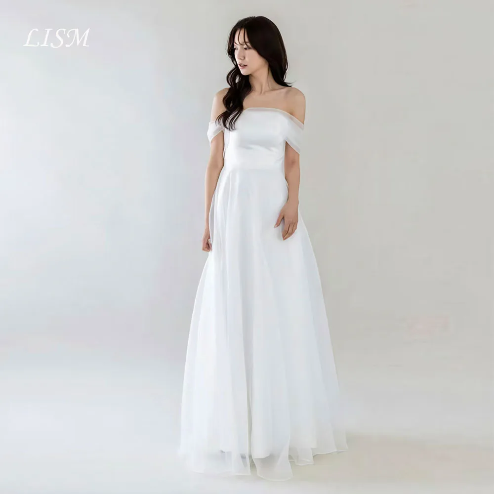 

Lism Graceful Wedding Dresse Off Shoulder Corset Back Satin with Organza A-Line Korea Photo shoot Bridal Reception Gown Custom