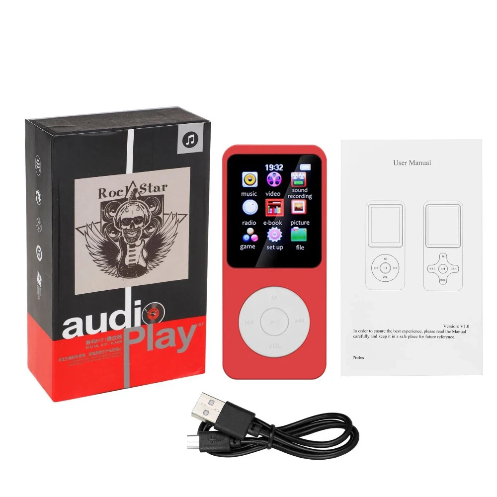 Bluetooth 5.0 MP4 MP3-speler Ingebouwde luidspreker Draagbare 1,8 inch scherm Muziekspeler Ondersteuning TF met FM-radio E-Book-opname