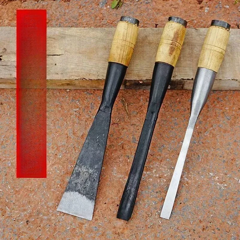 Woodworking Chisel Industrial Grade Manganese Steel Manual Forging Old-fashion Clamping Steel Flat Chisels Woodworking Tools DIY