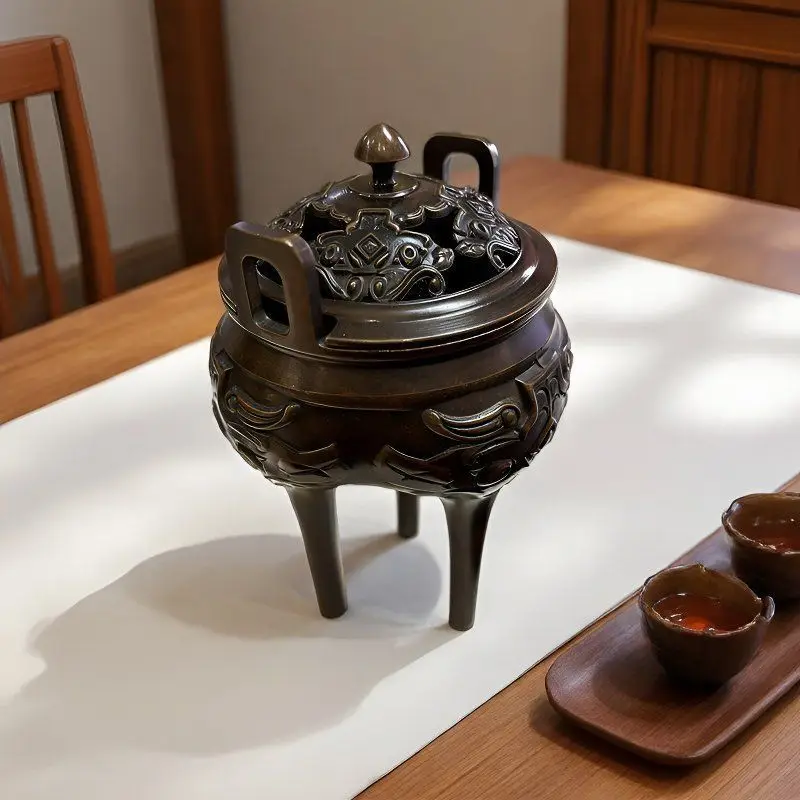 Chinese Retro Su Gong Stove Purple Copper Household Gourd Style High Foot Soaring Ear Agarwood Incense Burner Indoor Deco