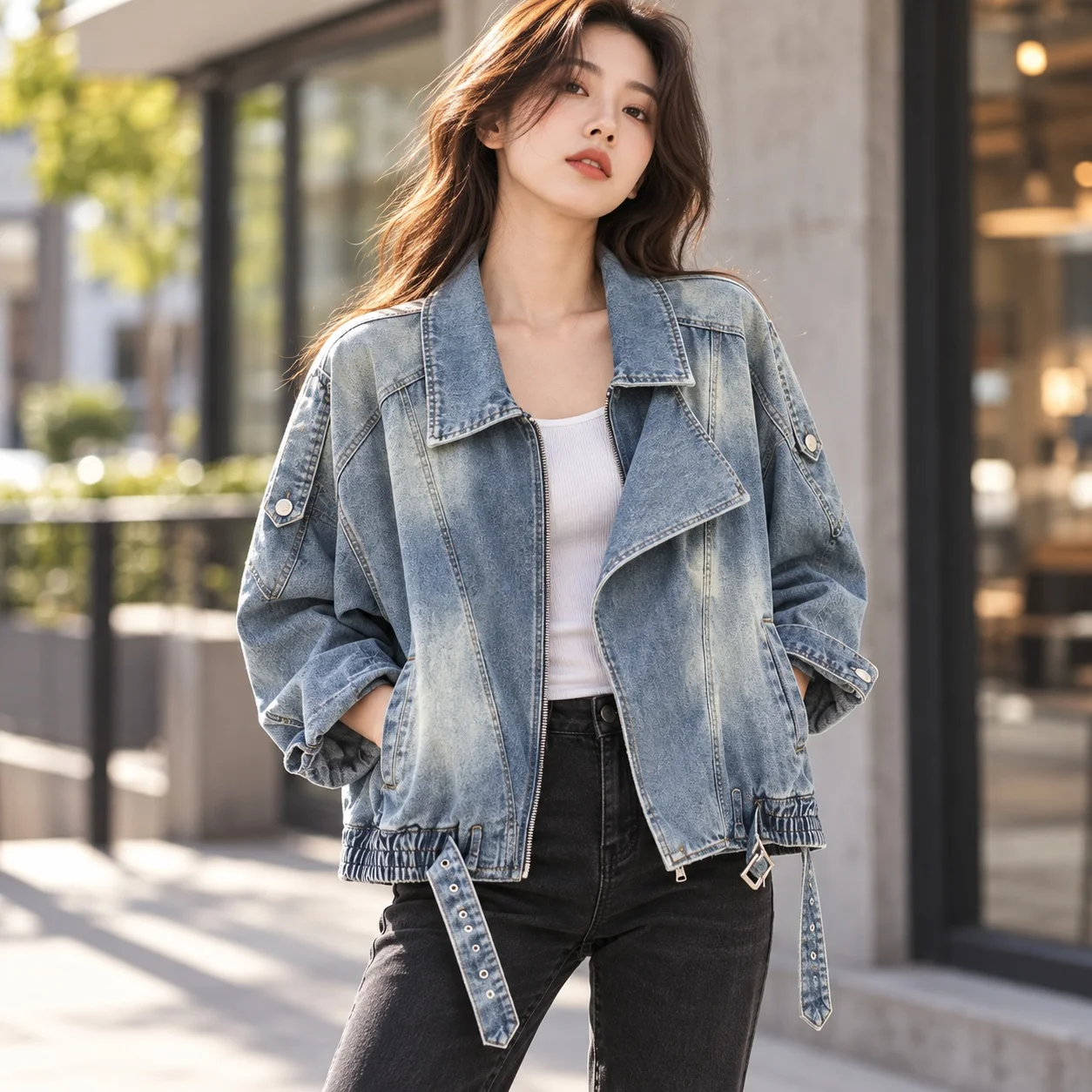 Loose Fit Turn Down Collar Jacket Casual with Long Sleeve No Hood Regular Sleeve Streetwear Mid Long Length Autumn for Women