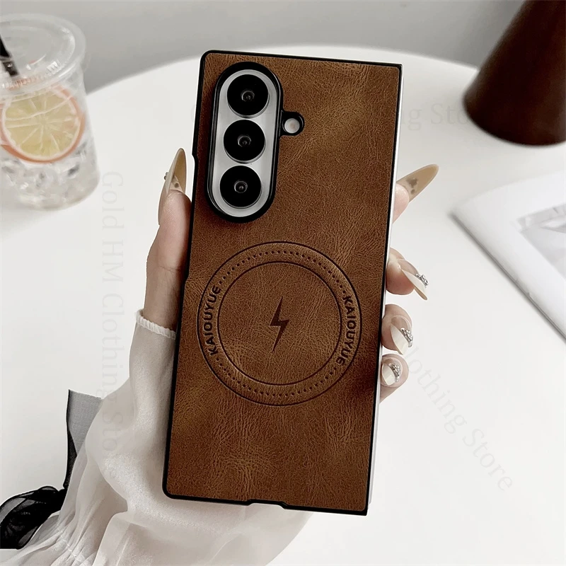 

Skin Feel Leather Phone Case For Samsung Galaxy Z Fold7 5G For Magsafe Wireless Charging Hard Bumper Cover For Samsung Z Fold 7