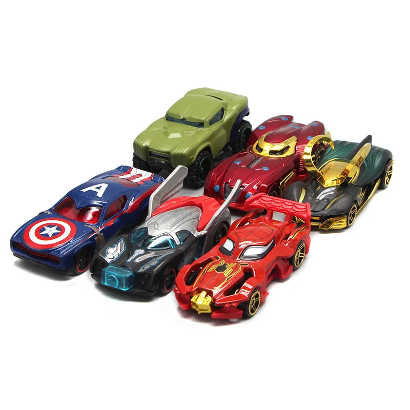 6Pcs/Box Anime Avengers Cars Alloy Spiderman Ironman Captain America Racing Cars Model Dolls Collection Toys  Kids