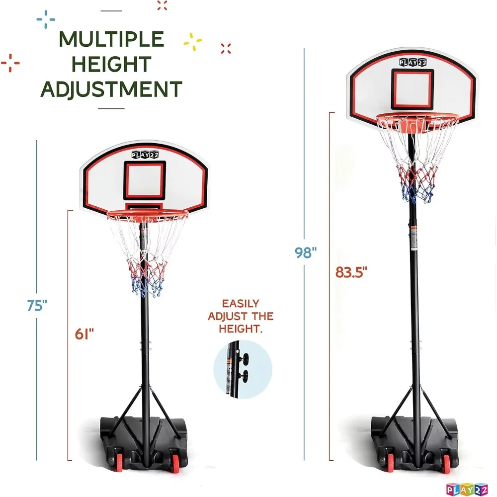 Portable Basketball Goals Adjustable Height 5-7 Feet for Kids, Teens, Youth, and Adults - Ideal Outdoor Basketball Hoop