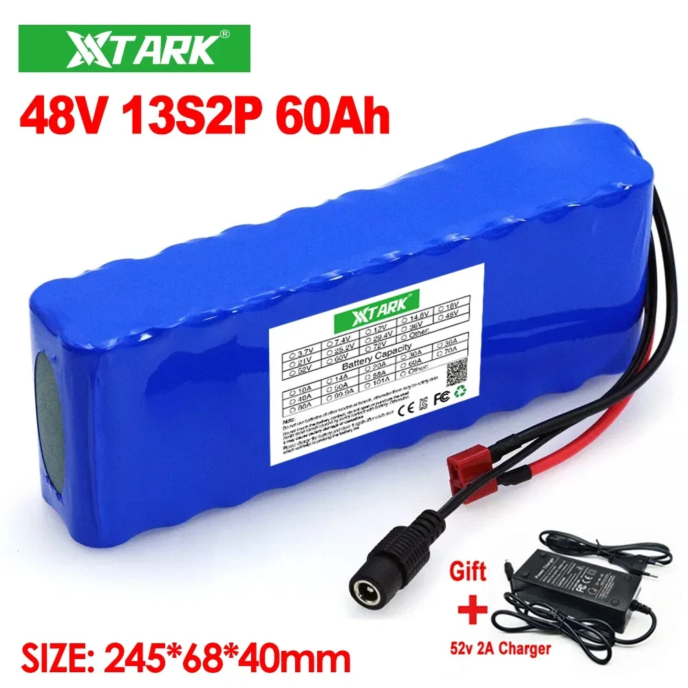 48V 60Ah 13s2p 18650 1000W 54.6mah 38000v high power battery for electric bike with BMS and XT60 charger