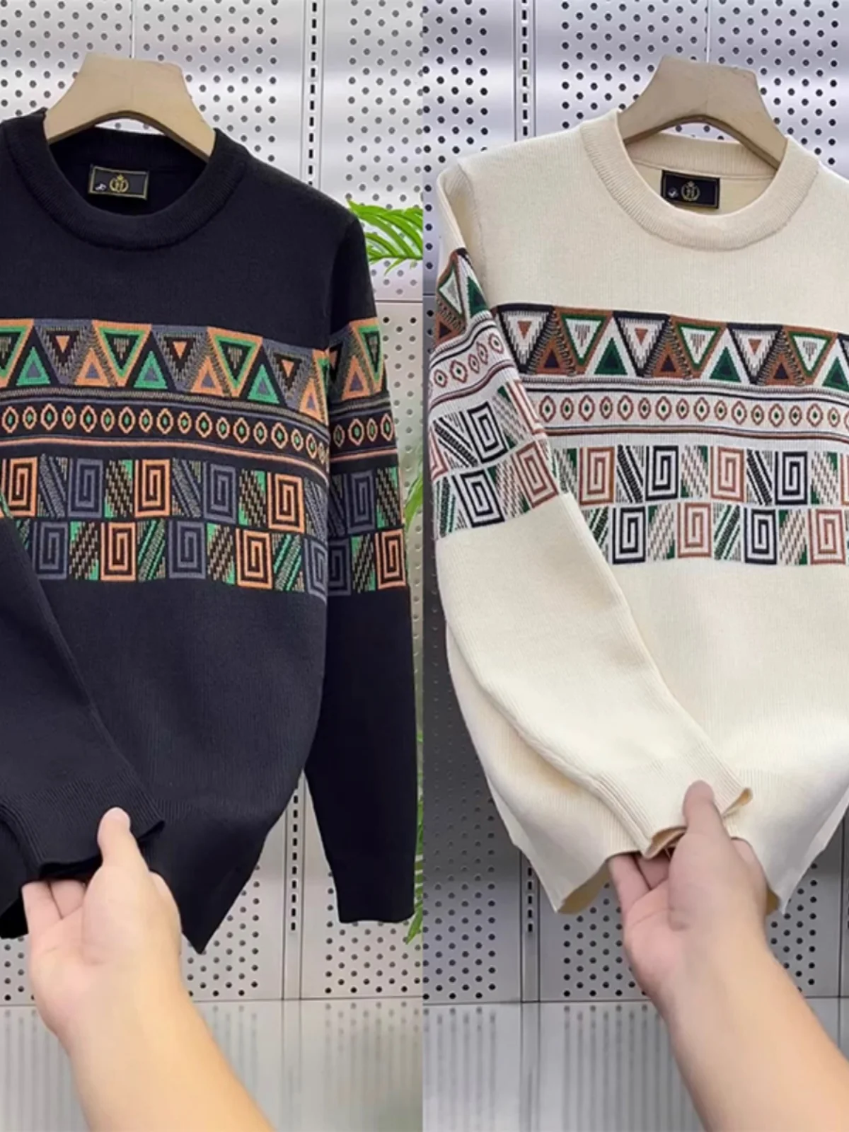 

Retro Embroidered Long Sve Men's Knitwear Slim Fit Base Layer irt Trendy Brand Warm Autumn Winter Faionable Knitted Sw...