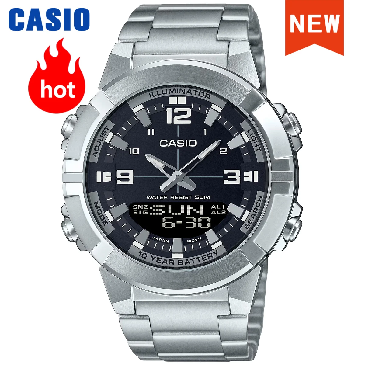 Relógio Casio para homens, relógio de quartzo, estilo masculino, AMW-870D-1A