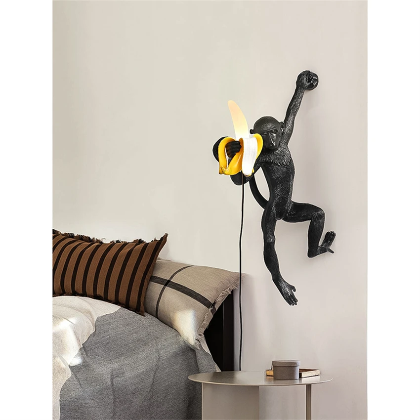 Banana monkey resin wall lamps Nordic aisle hallway bedroom design living room decoration animal wall sconces lights fixtures