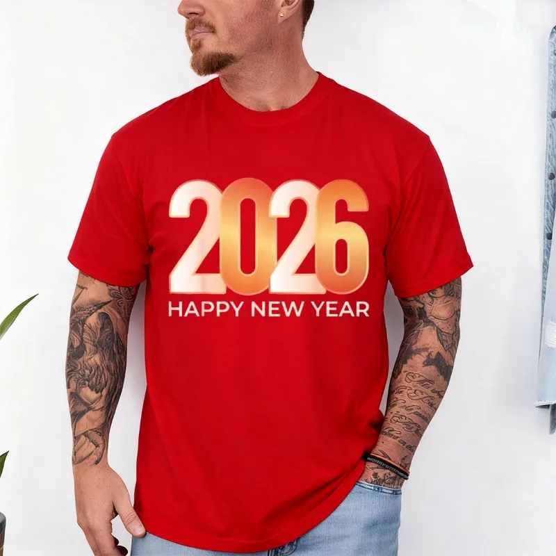 

NWT! Happy New Year 2026 Design Best Gift Idea Tee T-Shirt Men and Women Crew Neck Short Sleeve Cotton Top Casual Fashion Tees