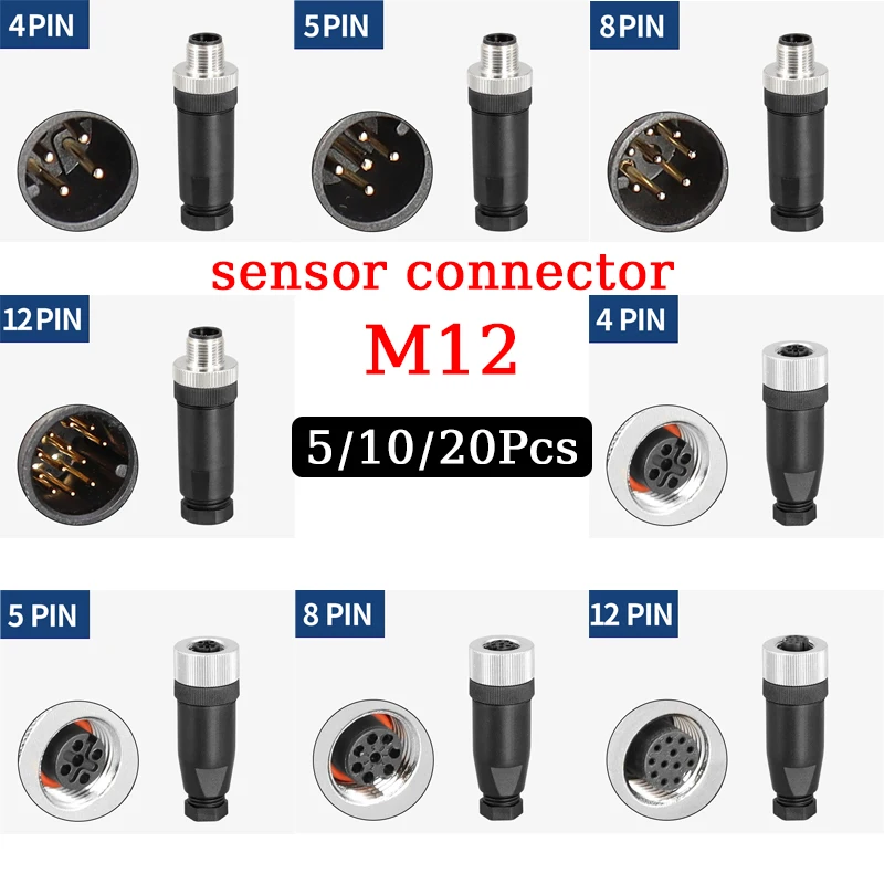 

M12 sensor connector waterproof male&female plug screw threaded coupling 4pin 5pin 8Pin 12Pin A type Aviation connectors