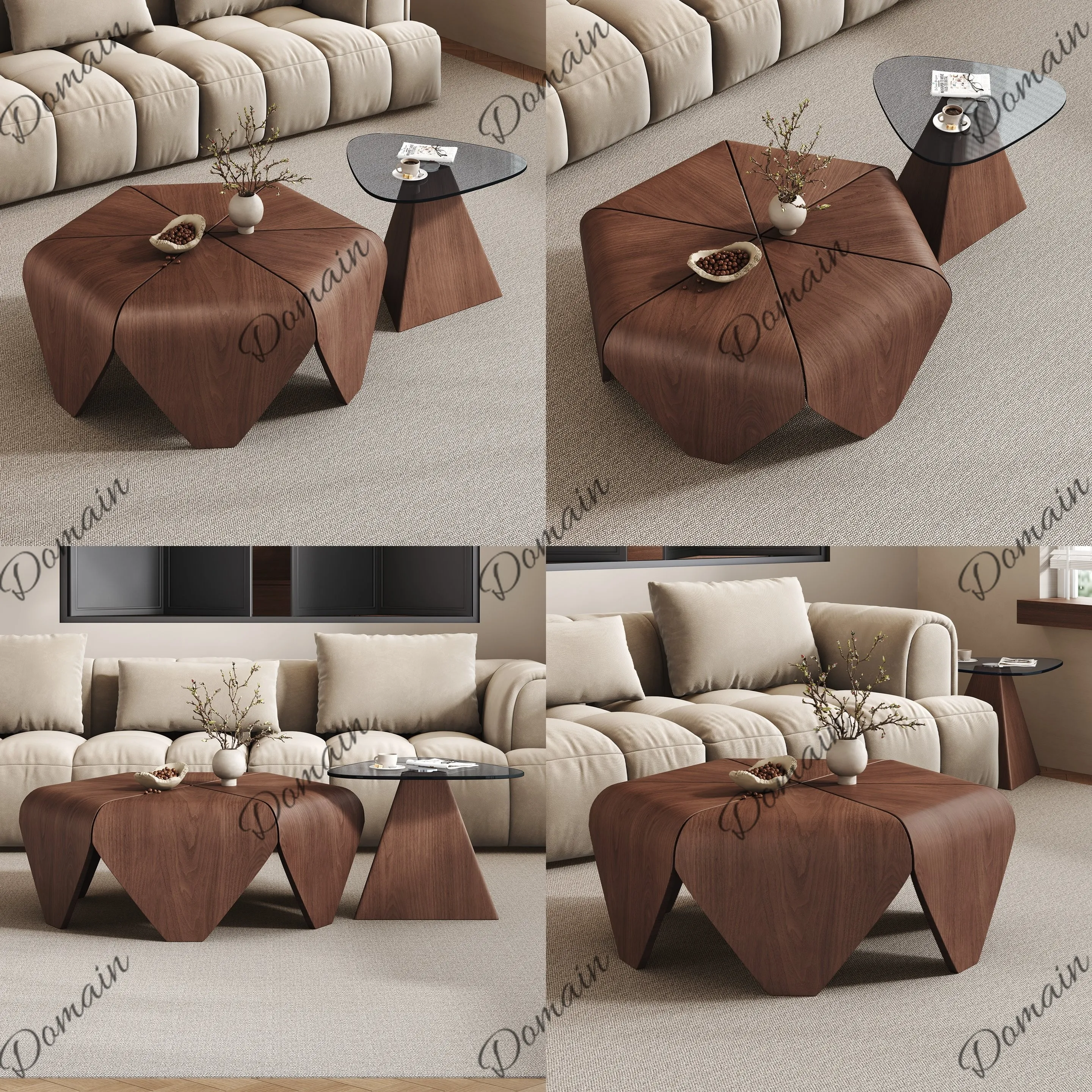 Italian Minimalist Hexagon Star Coffee Table Set Retro Vintage Living Room Small Space New