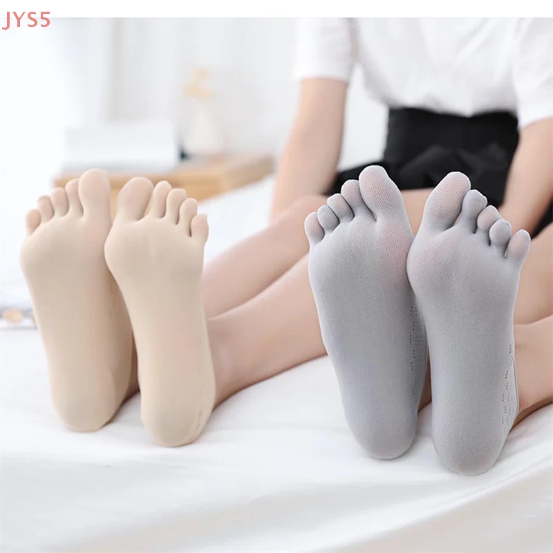 1 Pair Women's Fashionable Thin Boat Socks Ladies Invisible Silicone Non-slip Five-finger Socks Orthopedic Compression Socks