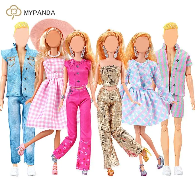 30cm 11-inch Doll Clothes Checkered Dress Sequin Top Pants Striped Clothing Accessories Girls Toys Gift