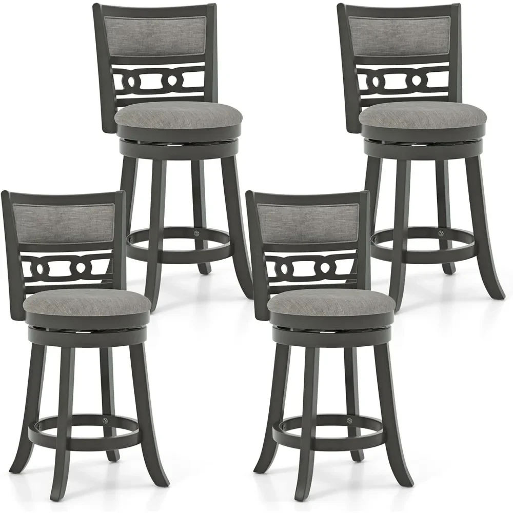 

Bar Stools Set of 4, 26” Upholstered Counter Height Bar Chair with Wooden Frame, Swivel Seat & Footrest, Vintage Kitchen