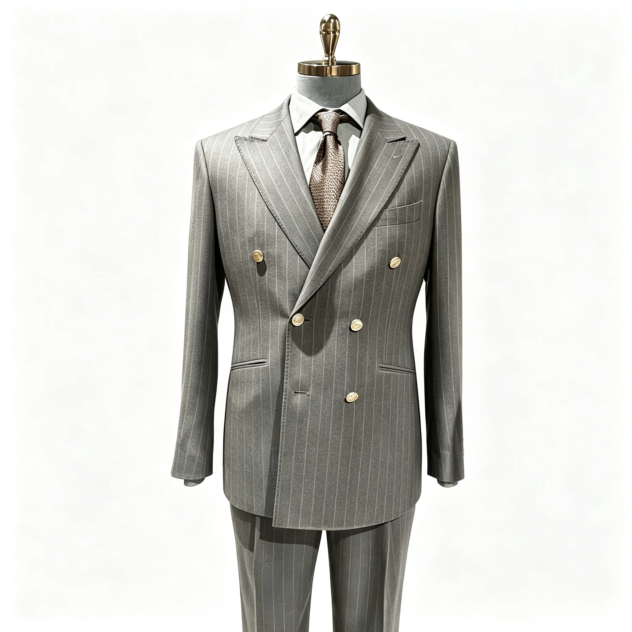 Fashion Striped Men Suits 2 Pieces Wool Double Breasted Peaked Slim Fit Lapel Formal Business Groom Prom Wedding Outfit Custom