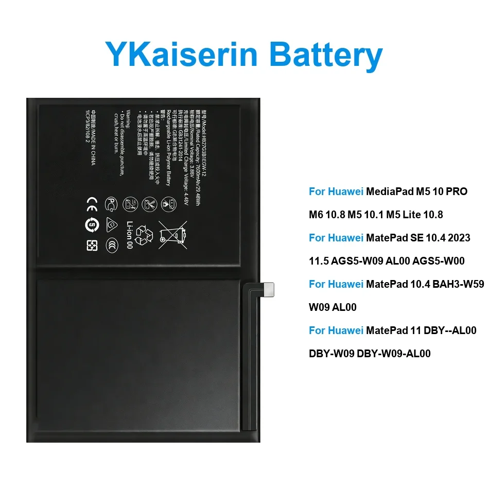 

HB27G3B1EGW-12 HB26D8C8ECW-12 HB28D8C8ECW-12 For Huawei Mediapad 10 M5 10 10.1 10.8 For Matepad SE 10.4 11 Pro Lite 2023 Battery