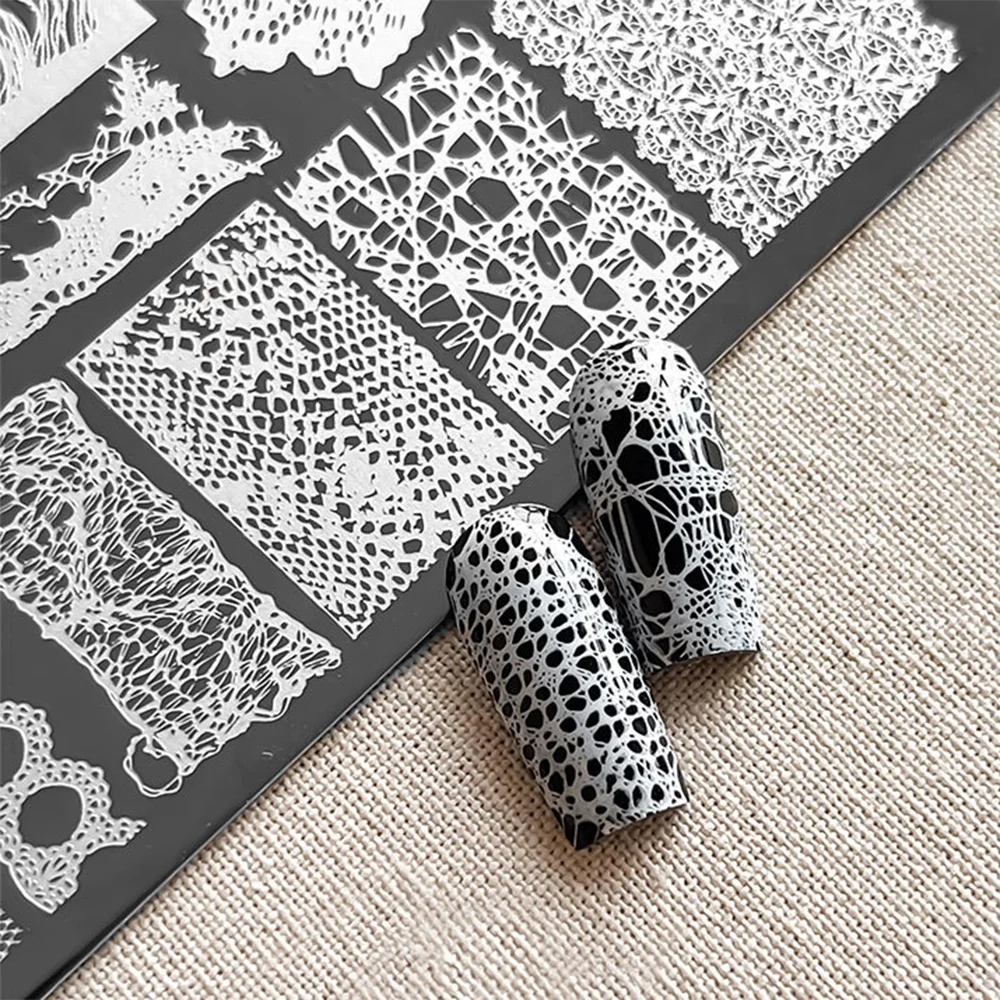 1pc 14.5x9.5cm Spider Web Mesh Nail Image Plate Gothic Lace Pattern Nail Art Stamping Plate Crisp Transfer Manicure Stencil Tool