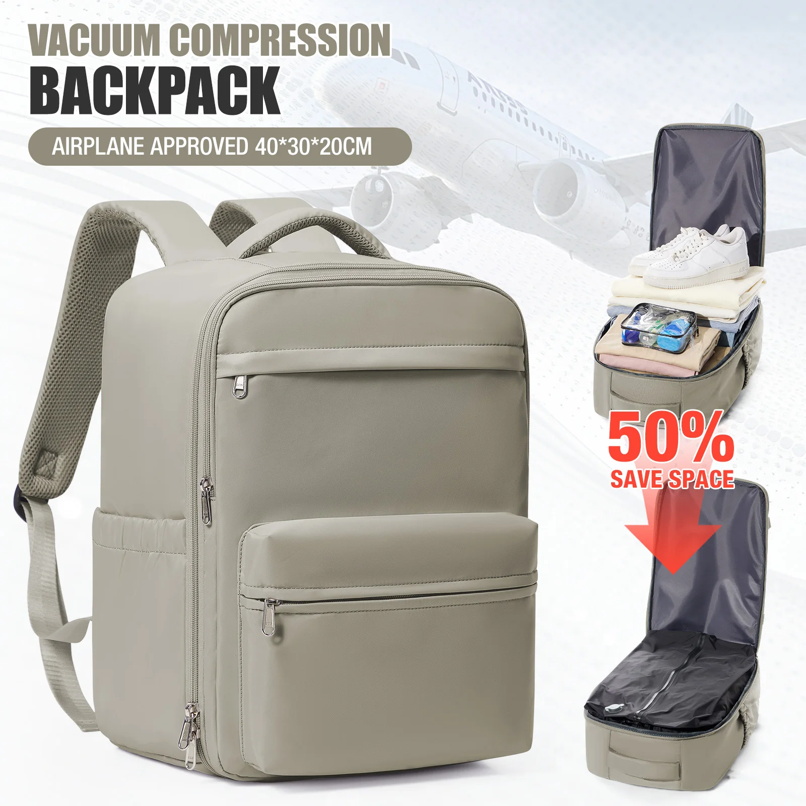 Likros Herren Vakuum-Kompressionsrucksack 15,6 Zoll Laptop-Rucksack Erweiterbar Wander-Vakuum-Reiserucksack, Ryanair-Rucksack 40x30x20 Kabinentasche 6