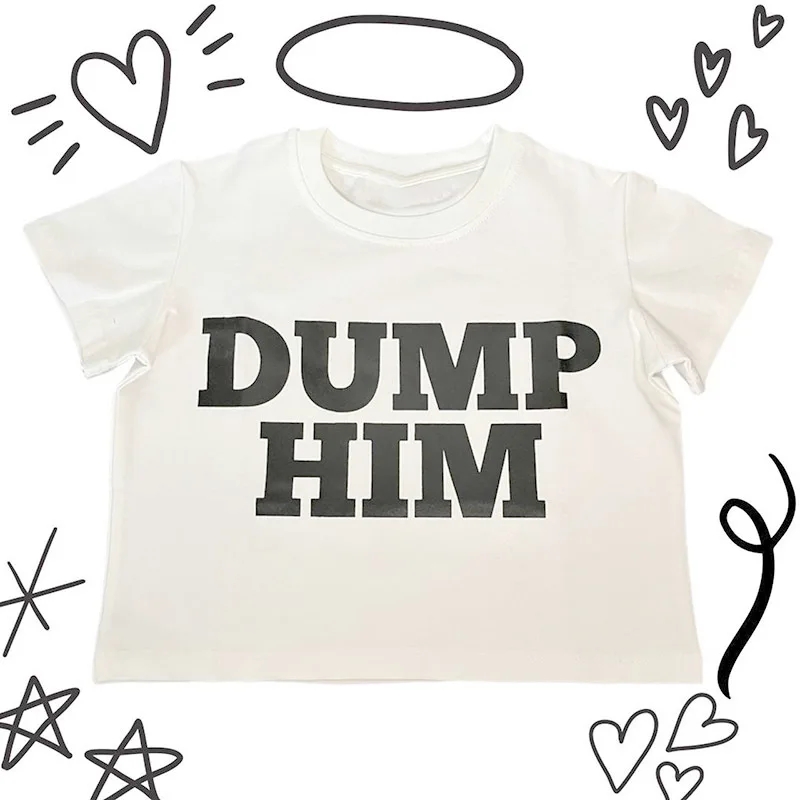2000s Vintage Streetwear Harajuku Summer Slim Crop Tops Women Dump Him Letter Print Y2K Baby Tees Goth Short Sleeve T-shirts Emo