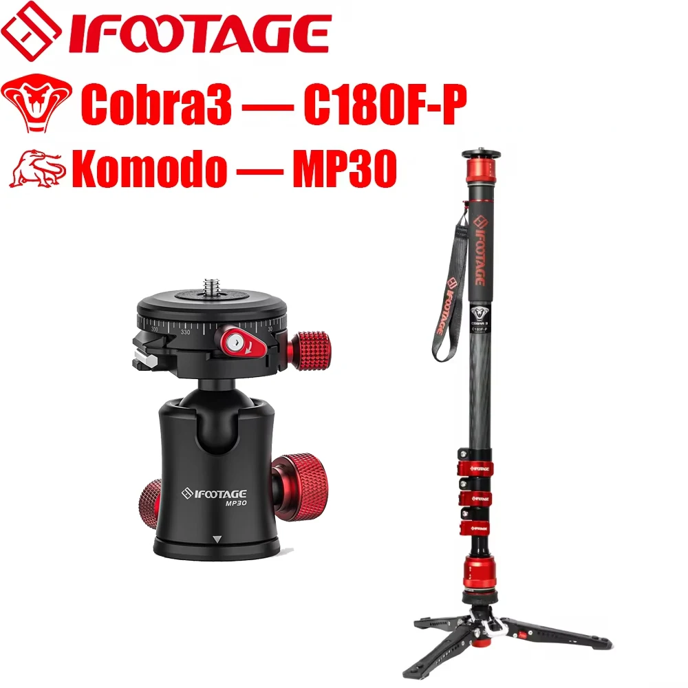 

IFOOTAGE Cobra 3 C180F-P+MP3O Panoramic spherical head , 71" Monopod , Carbon Fiber Travel Monopod with Feet, Payload 17.64Lbs